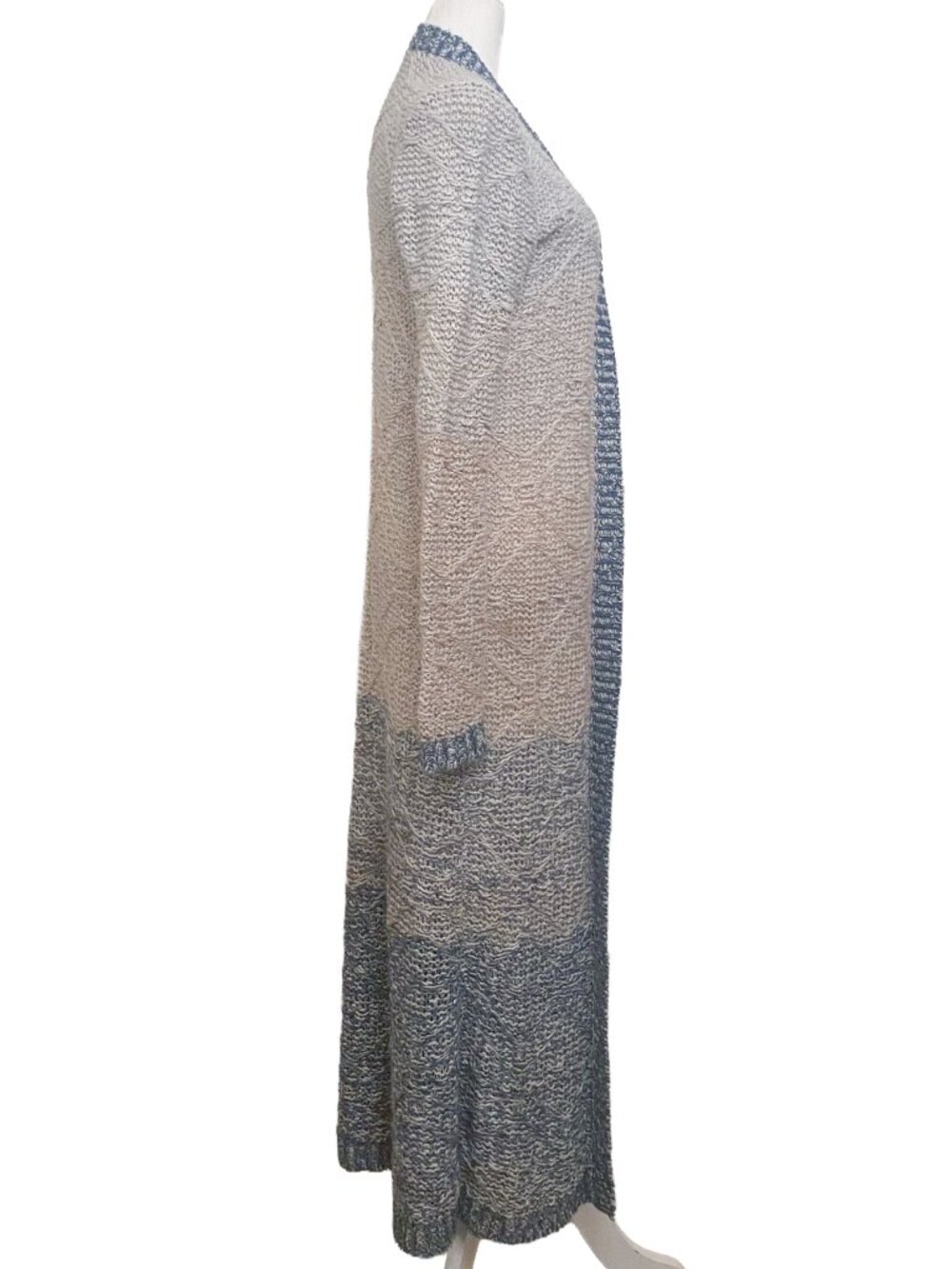 Moth Anthropologie Blue & Gray Long Duster Cardigan Size S Cozy Coastal Grandma - Picture 5 of 6